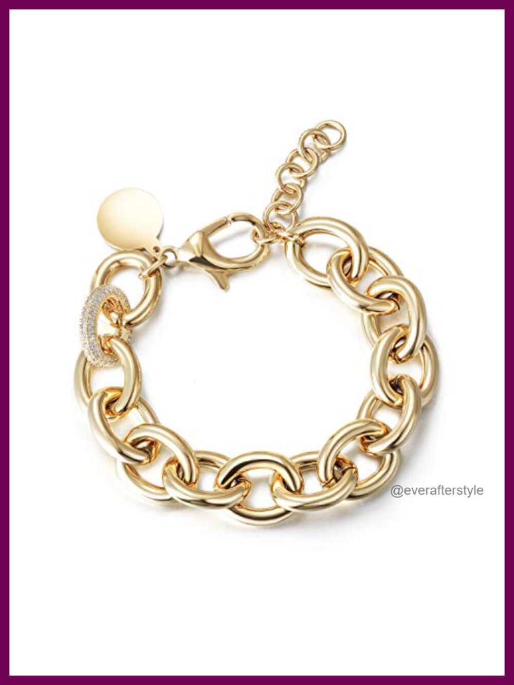 14K Gold Plated Stainless Steel Link Chain Bracelet CZ Charm Adjustable